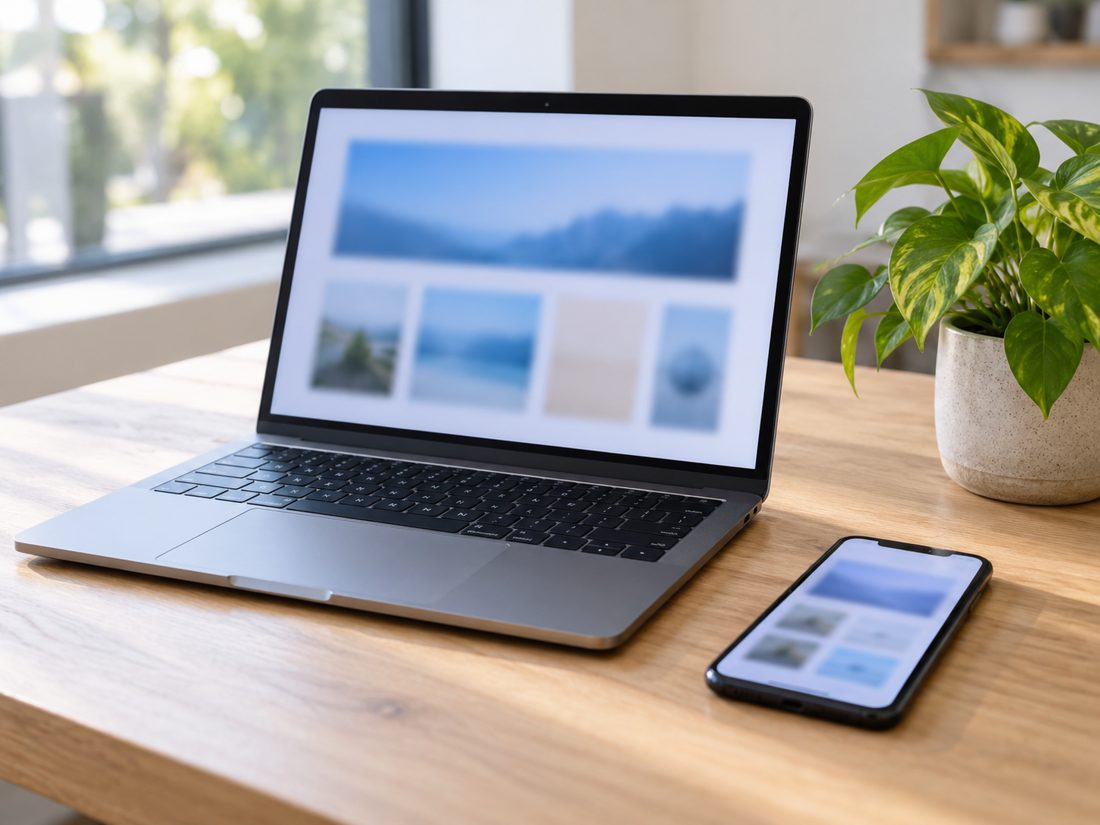 Notebook e celular exibindo um site moderno